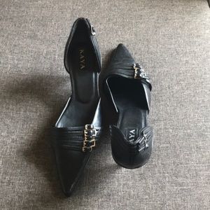 Black pointy heels size 11 with decorative buckles